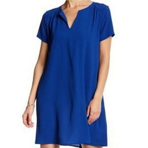 LUSH blue lightweight split v neck shift dress S